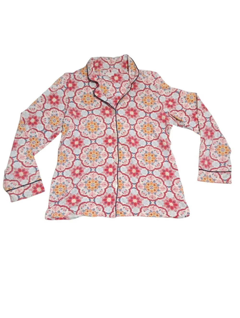 BedHead Floral Paisley Print Pajama Set Button Front Piped Lounge Sz L